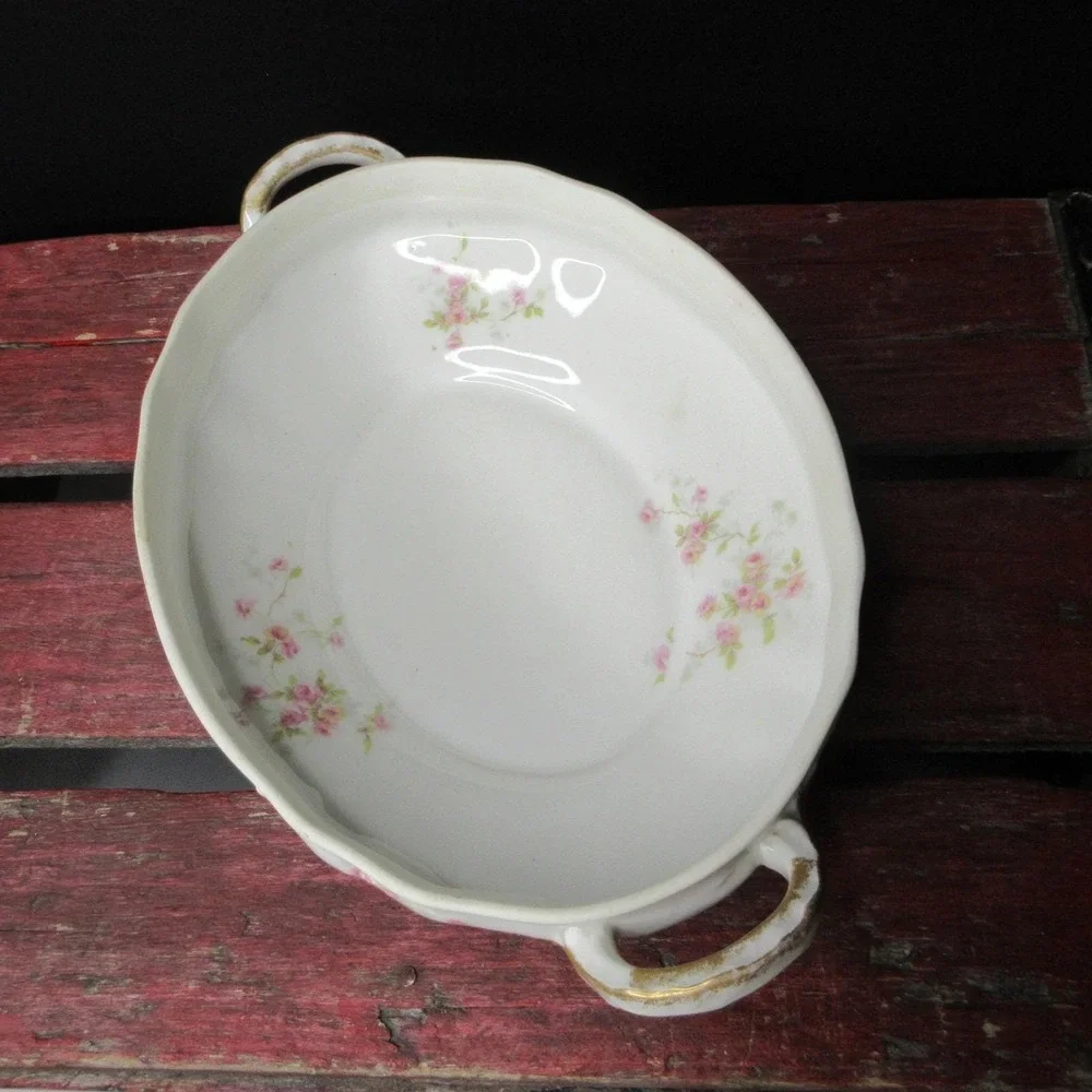 Antique Theodore Haviland Limoges France Covered Casserole Dish Pink Roses Gold